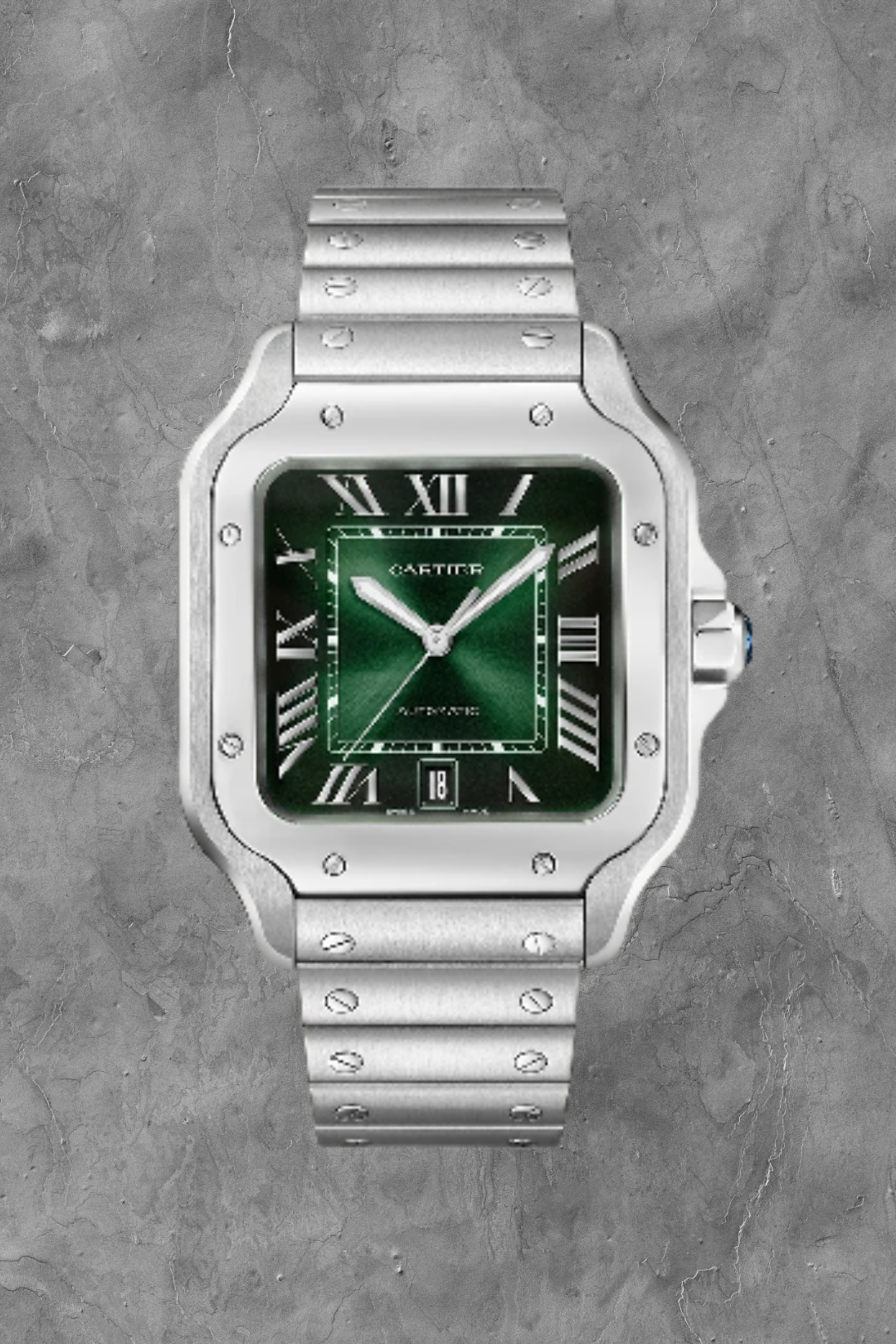 Santos De Cartier Steel LRG Green